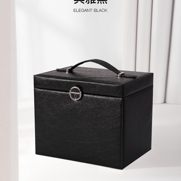 PU Leather Large Multi-Compartment Lockable Jewelry Box Mirror Drawers Side Door - Picture 3 of 9